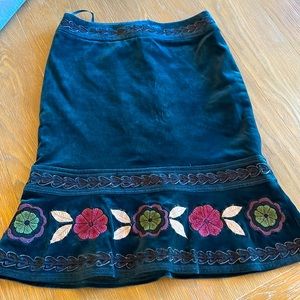 Nanette Lepore velvet Embroidered Fall skirt Peacock Blue